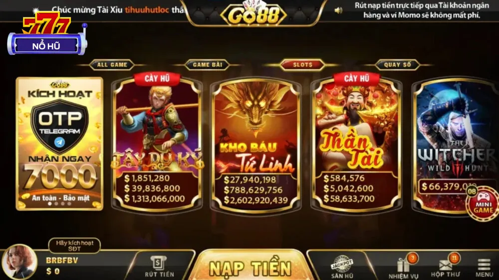 Kho trò chơi nổ hũ Go88 đa dạng thể loại