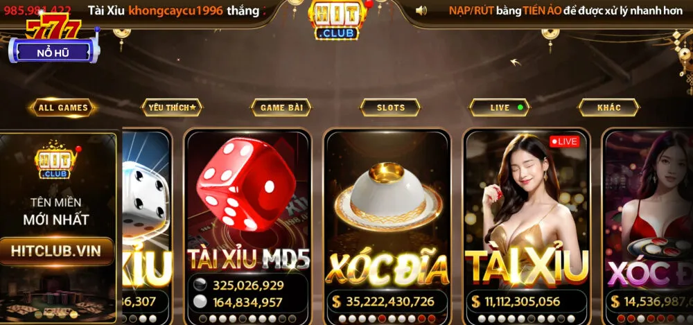 Kho trò chơi tại HitClub có từ thể thao đến casino